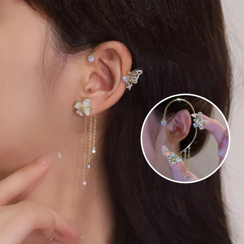 Zircon Flower Butterfly Ear Clip