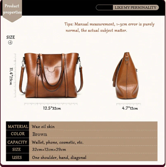 Large Capacity Leather Handbag
