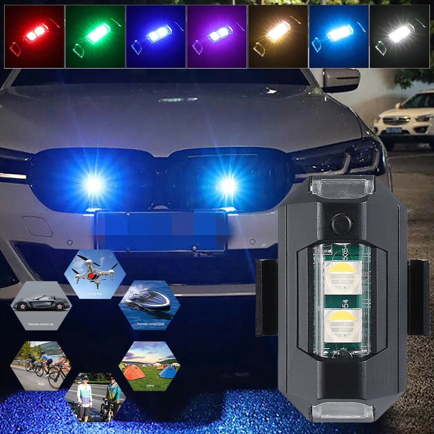 7 Colors LED Strobe Lights & USB Charging