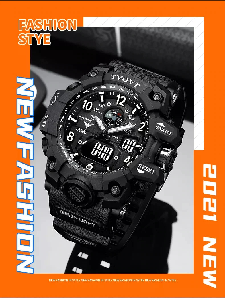 Men's TVOVT Waterproof Double Dial Led Sport Watch