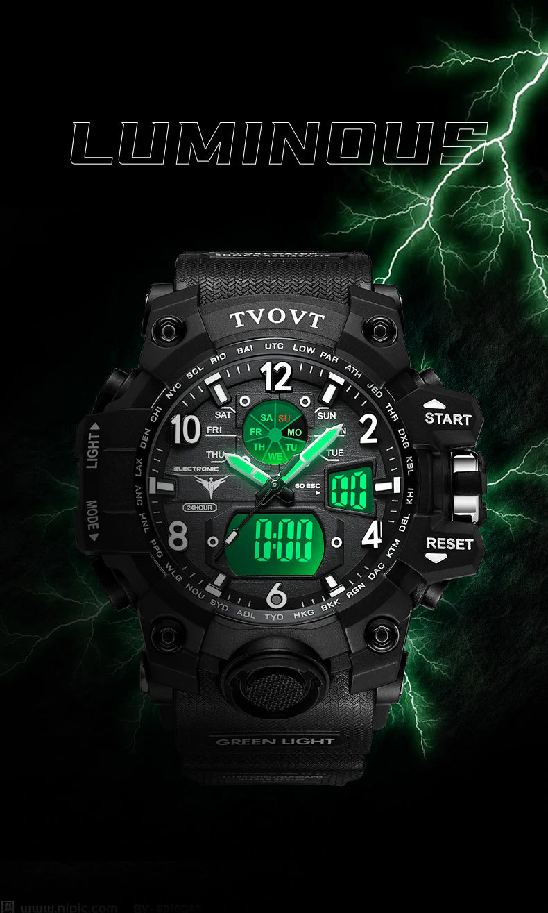 Men's TVOVT Waterproof Double Dial Led Sport Watch