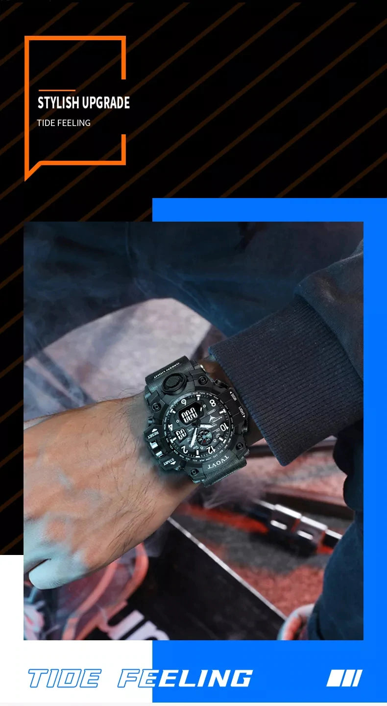 Men's TVOVT Waterproof Double Dial Led Sport Watch