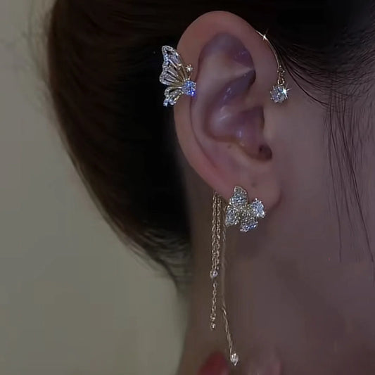 Zircon Flower Butterfly Ear Clip