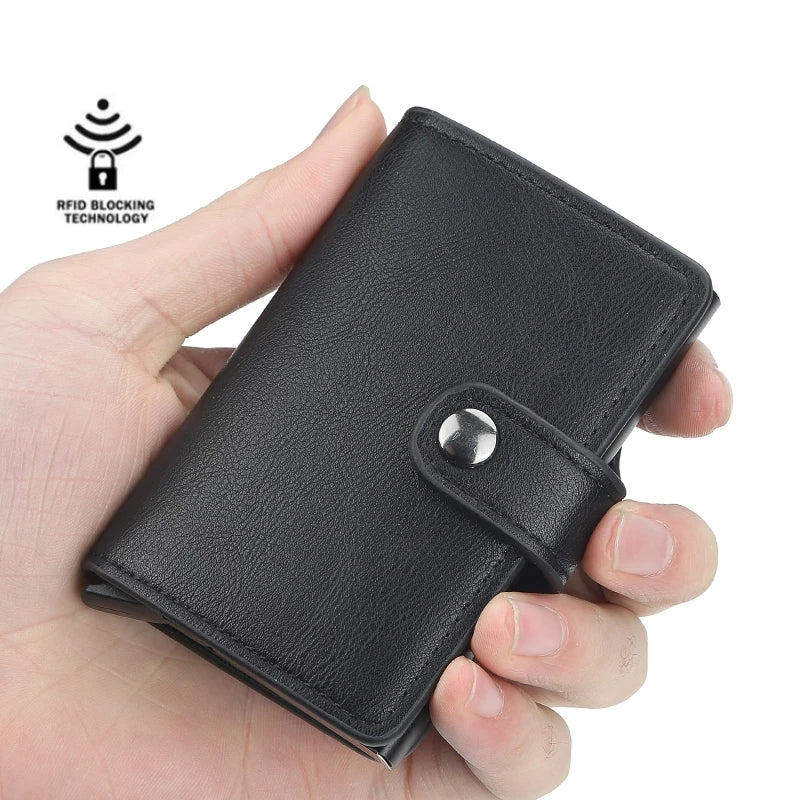 Rfid Blocking Protection Men id Credit Card Holder Wallet Leather Metal  Aluminum Business Bank Card Case